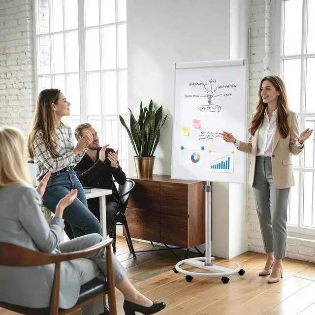 Alt view image 6 of 7 - Mobile Whiteboard 40x26 in, Flip Chart, Dry Erase Board on Wheels | 4'x2', Magnetic, Adjustable Height, Magnetic Pen Holder, Dry Erase, Rolling Whiteboard, Teachers & Classroom, Home, Office