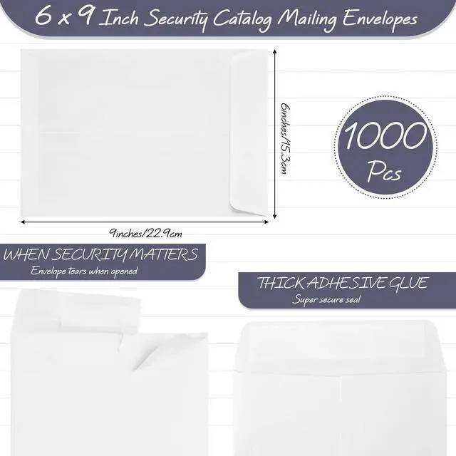 Alt view image 2 of 6 - 1000 Counts White Envelopes 6 x 9 Inch Self Adhesive Catalog Security Mailing Envelopes with Adhesive for Mailing Storage Organizing Home Office