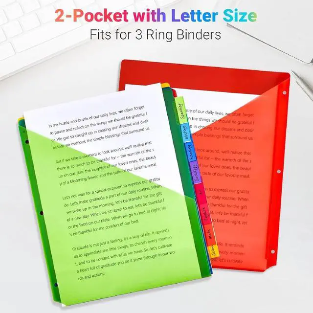 Alt view image 4 of 7 - 8-Tab Dividers for 3-Ring Binders, 3 Holes Index Dividers with 2 Pockets, Insertable 8 Tabs Binder Divider for 1/2''/1''/2''/3'' inch Binders, 8 Colors (24)