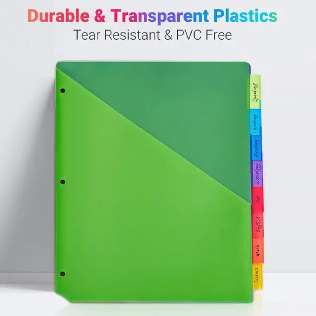 Alt view image 6 of 7 - 8-Tab Dividers for 3-Ring Binders, 3 Holes Index Dividers with 2 Pockets, Insertable 8 Tabs Binder Divider for 1/2''/1''/2''/3'' inch Binders, 8 Colors (24)