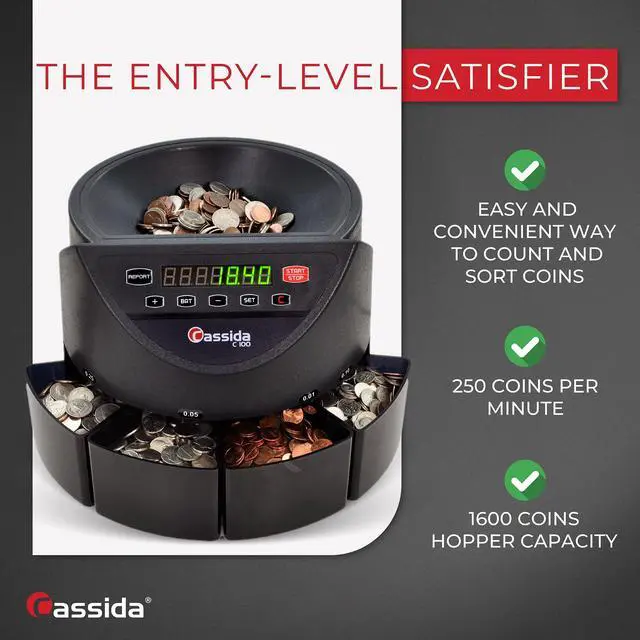 Alt view image 2 of 7 - C100 Electronic Coin Sorter/Counter, Countable coins 1¢, 5¢, 10¢, 25¢, 250 coins/min, 110 VAC