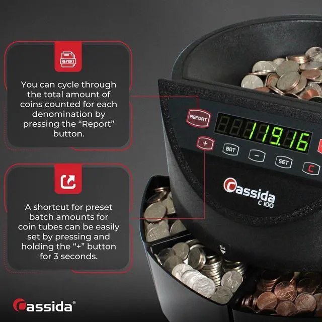 Alt view image 4 of 7 - C100 Electronic Coin Sorter/Counter, Countable coins 1¢, 5¢, 10¢, 25¢, 250 coins/min, 110 VAC