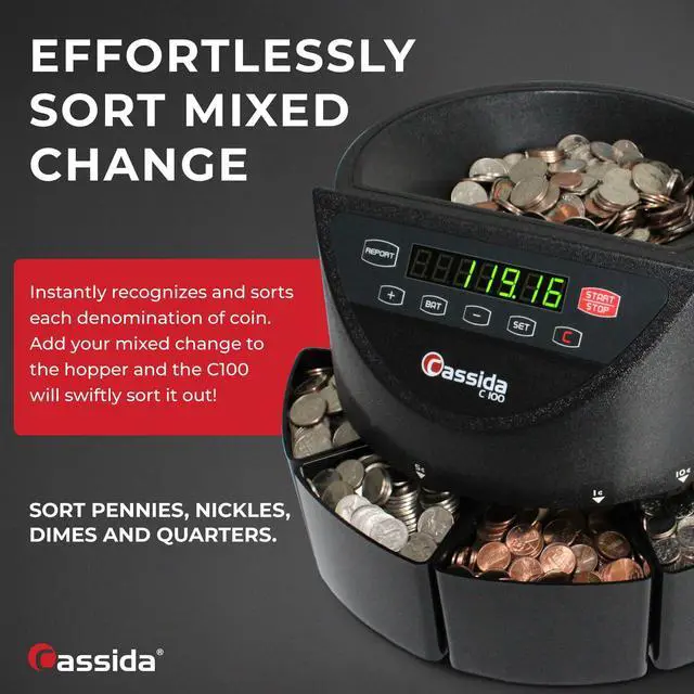 Alt view image 7 of 7 - C100 Electronic Coin Sorter/Counter, Countable coins 1¢, 5¢, 10¢, 25¢, 250 coins/min, 110 VAC