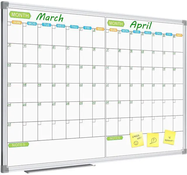 Main image of Magnetic Dry Erase Calendar Whiteboard, 2 Month White Board Planner 48 X 36 Inch, Silver Aluminum Frame Wall Mounted Board for Office Home and School
