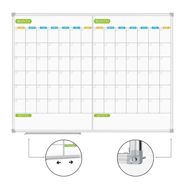 Alt view image 2 of 7 - Magnetic Dry Erase Calendar Whiteboard, 2 Month White Board Planner 48 X 36 Inch, Silver Aluminum Frame Wall Mounted Board for Office Home and School