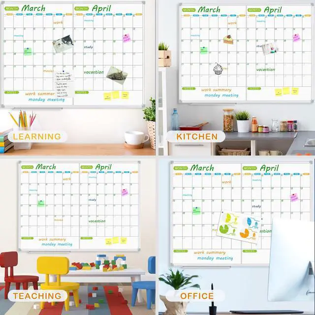 Alt view image 4 of 7 - Magnetic Dry Erase Calendar Whiteboard, 2 Month White Board Planner 48 X 36 Inch, Silver Aluminum Frame Wall Mounted Board for Office Home and School