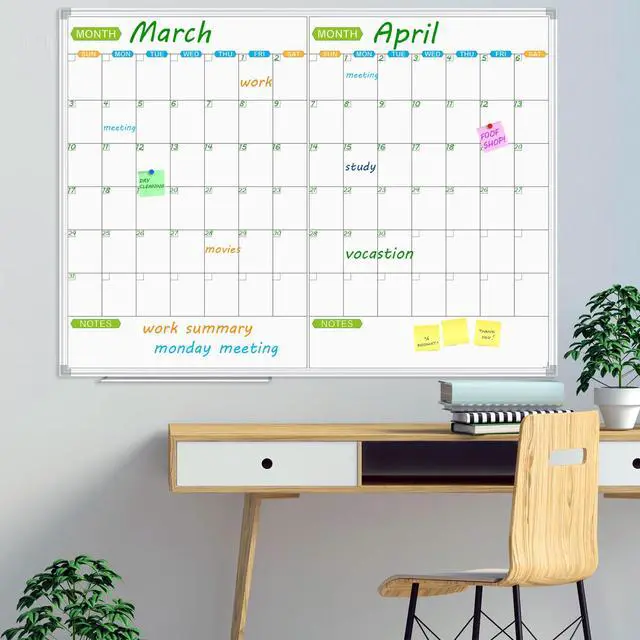 Alt view image 5 of 7 - Magnetic Dry Erase Calendar Whiteboard, 2 Month White Board Planner 48 X 36 Inch, Silver Aluminum Frame Wall Mounted Board for Office Home and School