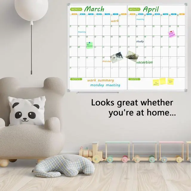 Alt view image 7 of 7 - Magnetic Dry Erase Calendar Whiteboard, 2 Month White Board Planner 48 X 36 Inch, Silver Aluminum Frame Wall Mounted Board for Office Home and School