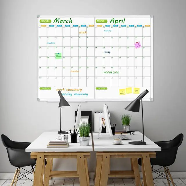 Alt view image 6 of 7 - Magnetic Dry Erase Calendar Whiteboard, 2 Month White Board Planner 48 X 36 Inch, Silver Aluminum Frame Wall Mounted Board for Office Home and School