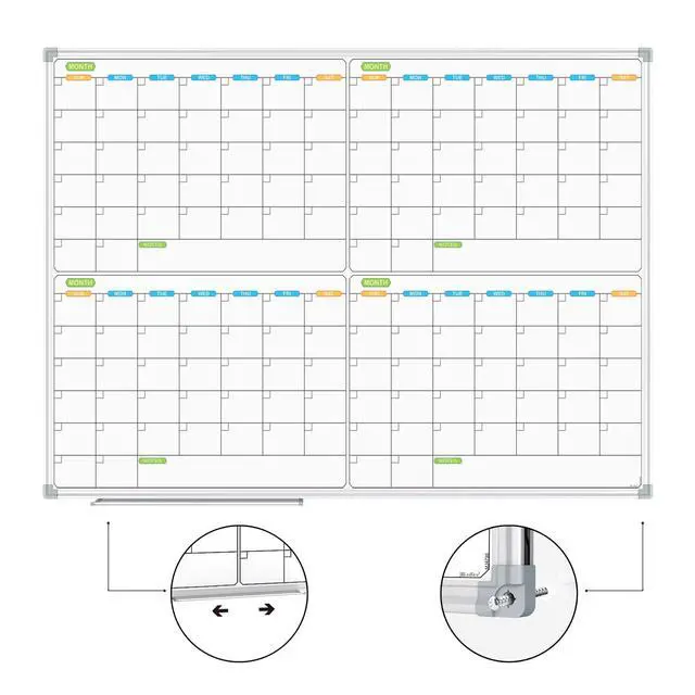 Alt view image 2 of 7 - Magnetic Dry Erase Calendar Whiteboard, 4 Month White Board Planner 48 X 36 Inch, Silver Aluminum Frame Wall Mounted Board for Office Home and School