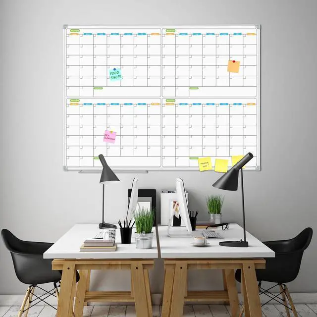 Alt view image 5 of 7 - Magnetic Dry Erase Calendar Whiteboard, 4 Month White Board Planner 48 X 36 Inch, Silver Aluminum Frame Wall Mounted Board for Office Home and School