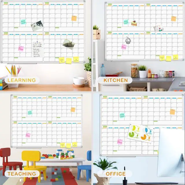 Alt view image 4 of 7 - Magnetic Dry Erase Calendar Whiteboard, 4 Month White Board Planner 48 X 36 Inch, Silver Aluminum Frame Wall Mounted Board for Office Home and School