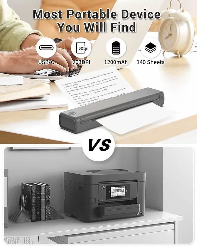Alt view image 2 of 7 - Inkless Portable Printer for Travel - Wireless Thermal Printer Compatible with Phone & Laptop, Bluetooth Printers Supports 8.5" X 11" Letter Thermal Paper, Come with Carry Case