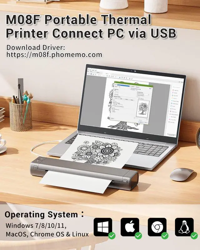 Alt view image 3 of 7 - Inkless Portable Printer for Travel - Wireless Thermal Printer Compatible with Phone & Laptop, Bluetooth Printers Supports 8.5" X 11" Letter Thermal Paper, Come with Carry Case