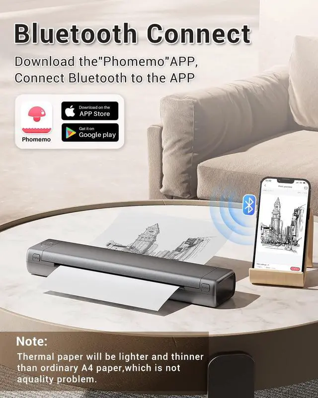 Alt view image 4 of 7 - Inkless Portable Printer for Travel - Wireless Thermal Printer Compatible with Phone & Laptop, Bluetooth Printers Supports 8.5" X 11" Letter Thermal Paper, Come with Carry Case