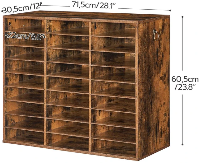 Alt view image 3 of 7 - Literature Organizer, 27 Compartments Wooden Mail Organizer, Countertop Literature Sorter with Adjustable Shelves for Home, Office, School, Student Mailbox for Classroom, Rustic Brown FG27WF01