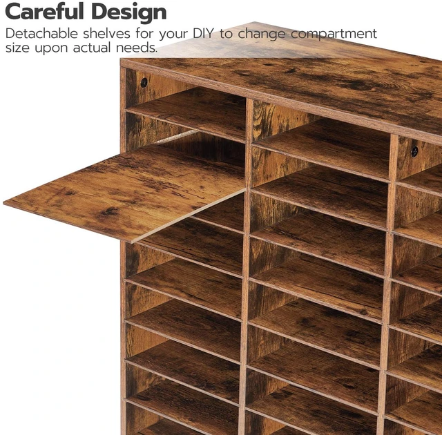 Alt view image 5 of 7 - Literature Organizer, 27 Compartments Wooden Mail Organizer, Countertop Literature Sorter with Adjustable Shelves for Home, Office, School, Student Mailbox for Classroom, Rustic Brown FG27WF01