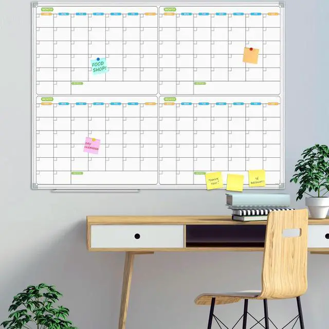 Alt view image 6 of 7 - Magnetic Dry Erase Calendar Whiteboard, 4 Month White Board Planner 48 X 36 Inch, Silver Aluminum Frame Wall Mounted Board for Office Home and School