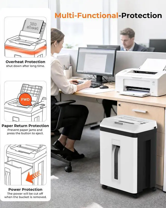 Alt view image 6 of 7 - 150-Sheet Paper Shredder Heavy Duty, Micro Cut and CDs/Cards, P5 Ultra Security, 60 Min Non Stop Shredder for Home Office, 5.3 Gallon Bin with Wheels, <60 dB (OL289)