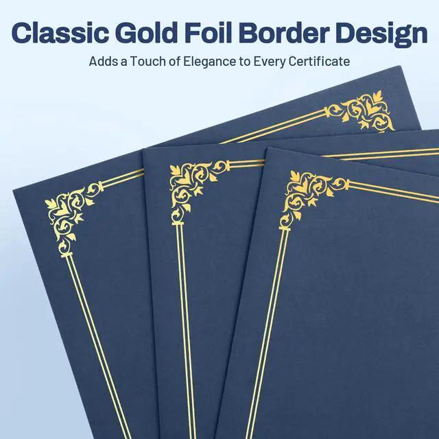 Alt view image 2 of 7 - Certificate Holders(Navy Blue, 150 Packs), Diploma Covers Gold Foil Border, for Letter Size 8.5x11 Certificates, Cardstock, Document Papers