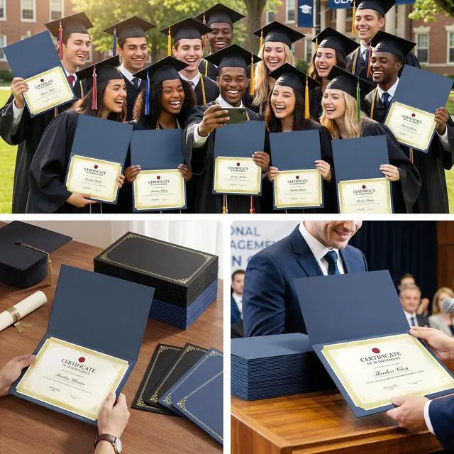 Alt view image 7 of 7 - Certificate Holders(Navy Blue, 150 Packs), Diploma Covers Gold Foil Border, for Letter Size 8.5x11 Certificates, Cardstock, Document Papers