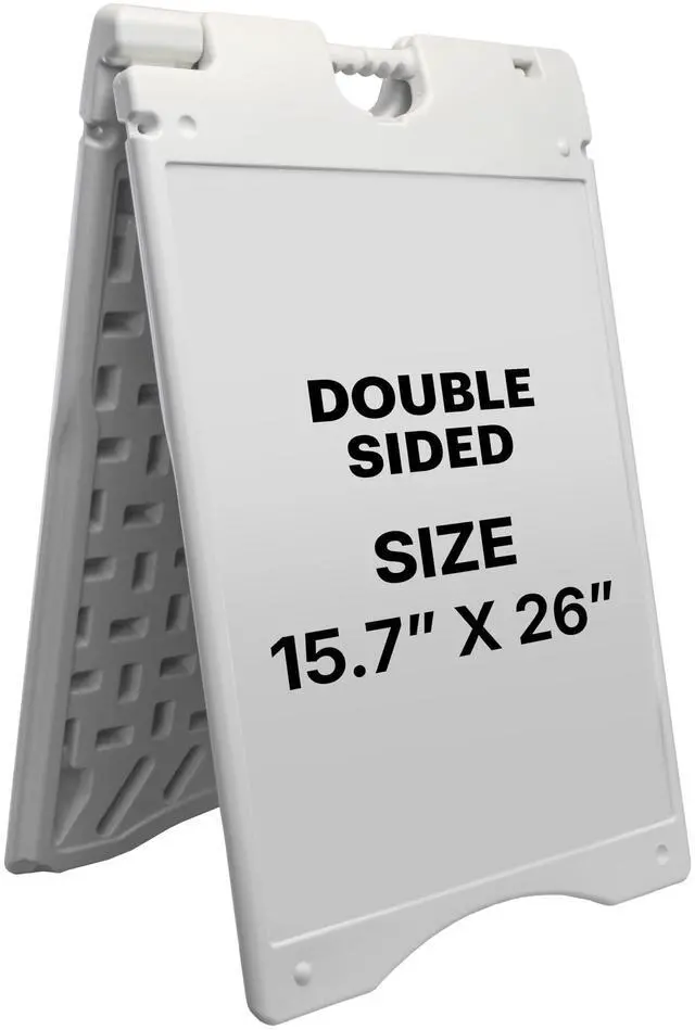 Main image of A-Frame Signboard 15.7 x 26 Display Surface Small Outdoor Sandwich Board w/Weather Resistant PVC Sign Protector & Sand Fill Holes Dual Signage Stand for Storefront Sidewalk Curb (White)