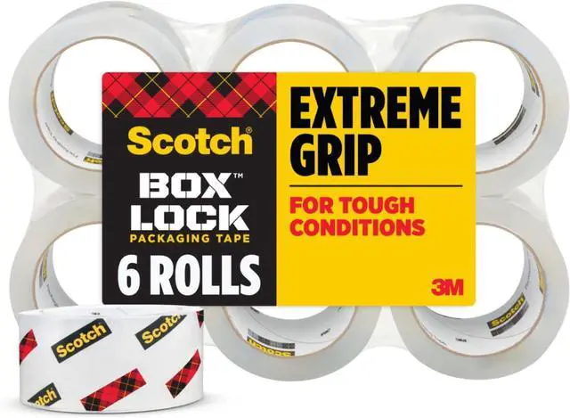 Main image of Box Lock Packing Tape, Clear, Extreme Grip Box Packaging Tape for Shipping and Mailing, 1.88 in x 54.6 yd, 6 Rolls (Pack of 6)