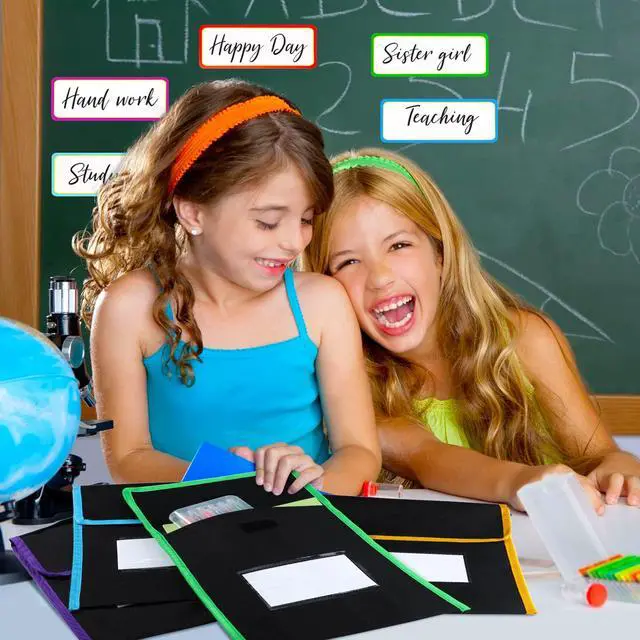 Alt view image 4 of 7 - 32 Pcs Medium Book Pouches for Classroom, Nylon Black Reading Book Bags for Student with Clear Name Tag, 10" x 12", Pocket on Handle Chair Pockets for Classroom Students School Home