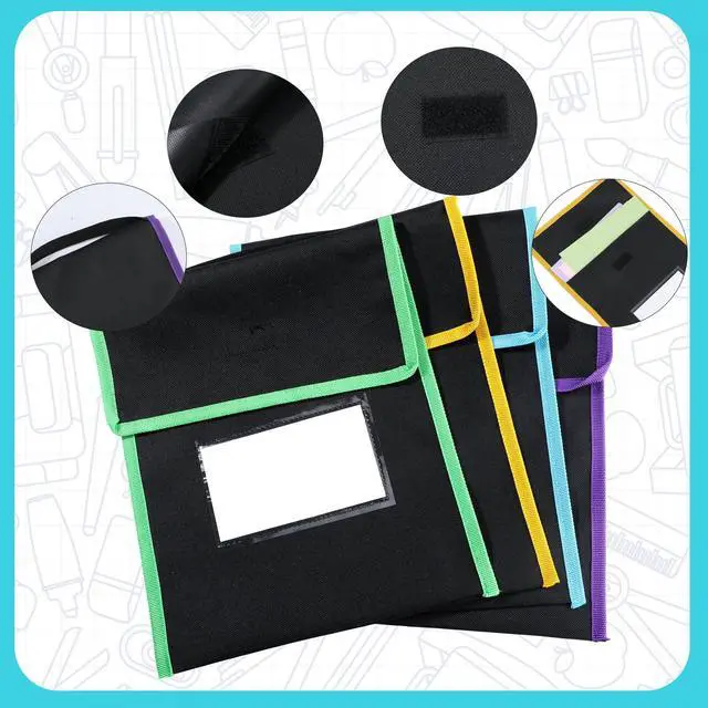 Alt view image 3 of 7 - 32 Pcs Medium Book Pouches for Classroom, Nylon Black Reading Book Bags for Student with Clear Name Tag, 10" x 12", Pocket on Handle Chair Pockets for Classroom Students School Home