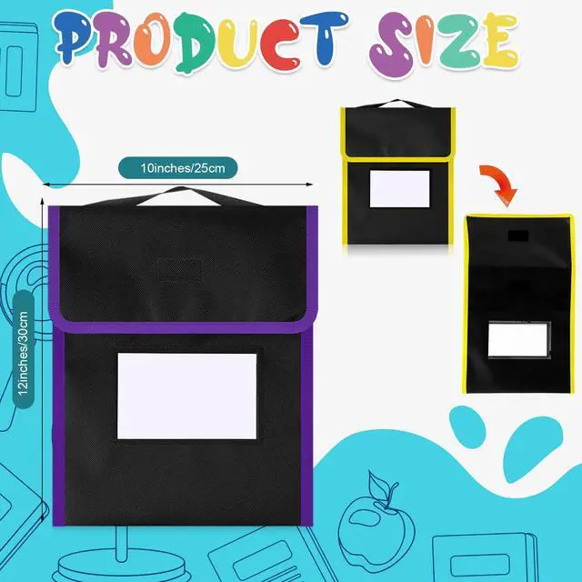 Alt view image 2 of 7 - 32 Pcs Medium Book Pouches for Classroom, Nylon Black Reading Book Bags for Student with Clear Name Tag, 10" x 12", Pocket on Handle Chair Pockets for Classroom Students School Home