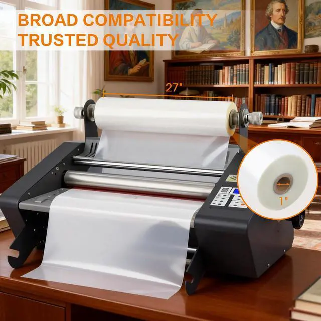 Alt view image 5 of 7 - 1.5 Mil Thermal Laminating Film Roll,27" x 250' 2 Pack for Laminator | Clear Gloss Laminate Roll with Sturdy 1-inch Core, Ideal for Classroom, Office, Restaurant and Craft Document Lamination