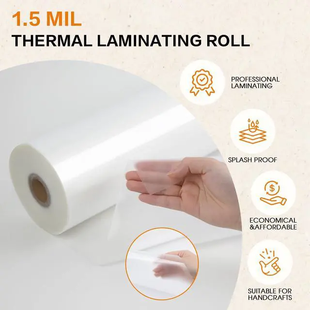 Alt view image 3 of 7 - 1.5 Mil Thermal Laminating Film Roll,27" x 250' 2 Pack for Laminator | Clear Gloss Laminate Roll with Sturdy 1-inch Core, Ideal for Classroom, Office, Restaurant and Craft Document Lamination
