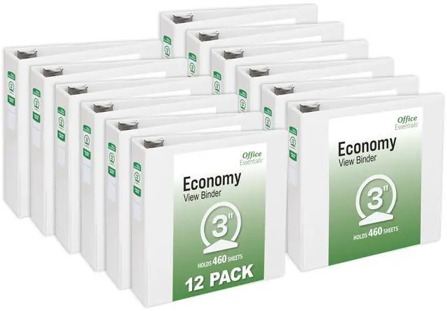 Main image of Economy View 3 Ring Binders, 3" Round Rings, 3.5" Spine, 460-Sheet Capacity, White Binders (12-Pack of 03430)