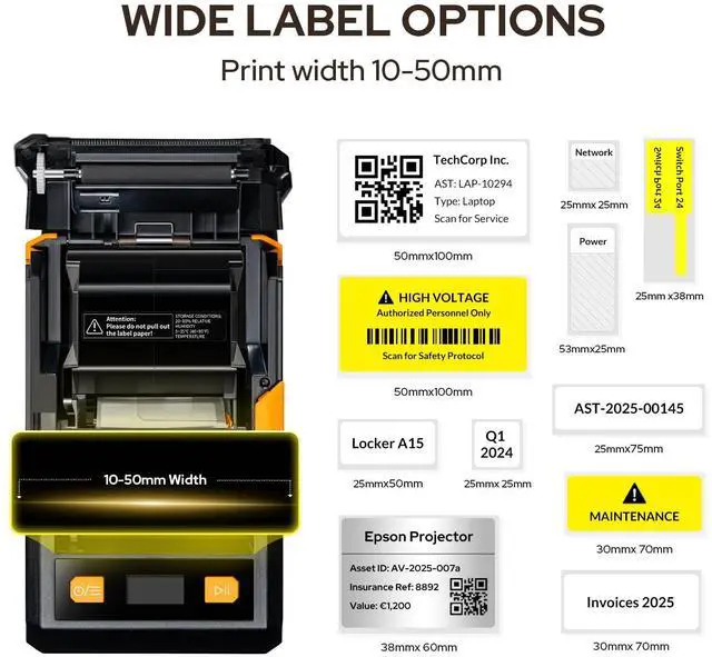 Alt view image 7 of 7 - EP53 Portable Industrial Label Maker, 2" Print Head Bluetooth Label Printer, Mobile APP & PC Editor Compatible, 2600mAh Li-ion Battery, Come with 1" H x 2" W Label for Job Sites