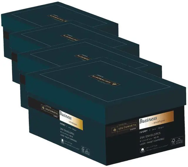 Main image of J404I10 25% Cotton #10 Business Envelope Ivory 24 lbs. Wove 250/Box FSC (Pack of 4)