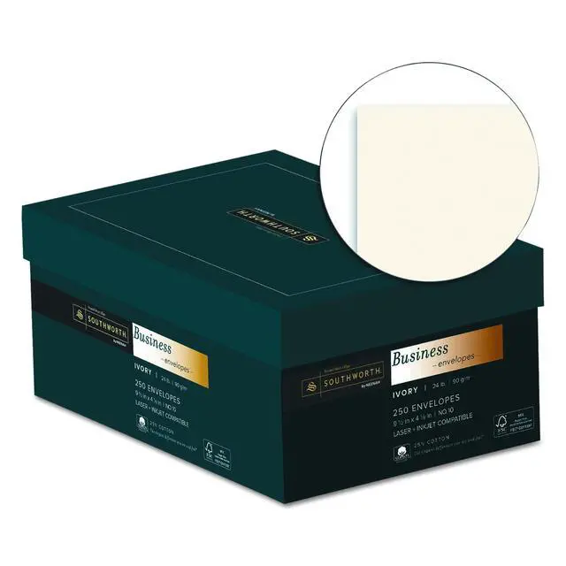 Alt view image 2 of 3 - J404I10 25% Cotton #10 Business Envelope Ivory 24 lbs. Wove 250/Box FSC (Pack of 4)
