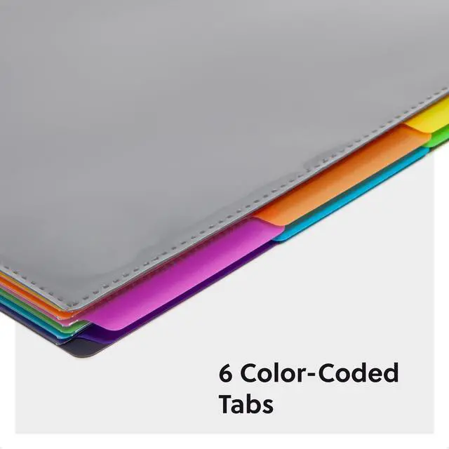 Alt view image 2 of 7 - 12 Pocket Poly Project Organizer,Letter Size,1/3-Cut Tab,Gray with Bright Colors (89207),(Pack of 10)