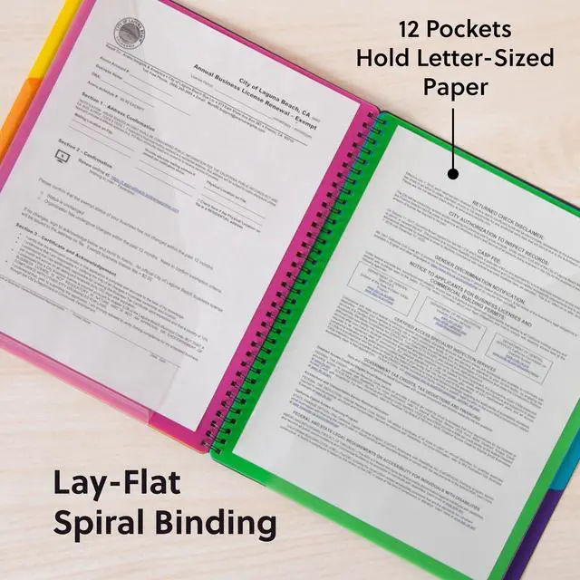 Alt view image 5 of 7 - 12 Pocket Poly Project Organizer,Letter Size,1/3-Cut Tab,Gray with Bright Colors (89207),(Pack of 10)