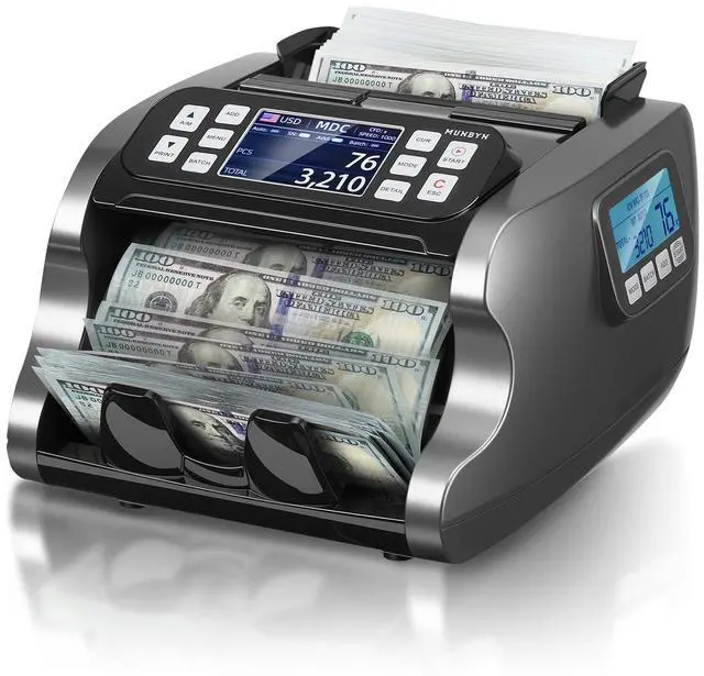 Main image of IMC22 Money Counter Machine Mixed Denomination, Dual-Display, CIS/UV/IR/MG Counterfeit Detection Bill Counter, USD, MXN, EUR, CAD Cash Counter for Business, Merchant, 2Y Protect (Black)