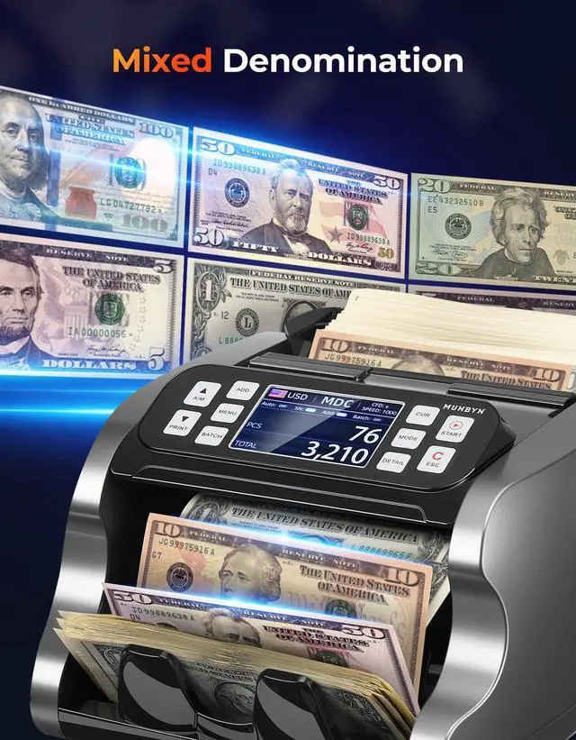 Alt view image 2 of 7 - IMC22 Money Counter Machine Mixed Denomination, Dual-Display, CIS/UV/IR/MG Counterfeit Detection Bill Counter, USD, MXN, EUR, CAD Cash Counter for Business, Merchant, 2Y Protect (Black)