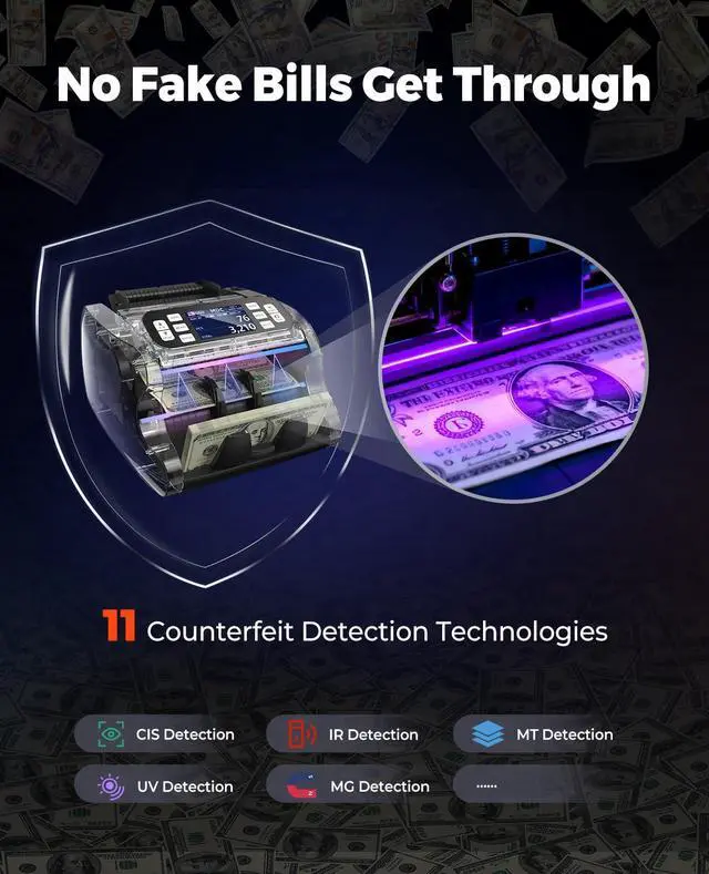 Alt view image 5 of 7 - IMC22 Money Counter Machine Mixed Denomination, Dual-Display, CIS/UV/IR/MG Counterfeit Detection Bill Counter, USD, MXN, EUR, CAD Cash Counter for Business, Merchant, 2Y Protect (Black)