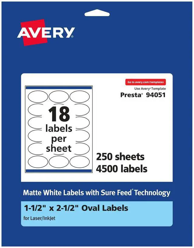 Main image of ® Matte White Oval Labels, Sure Feed® Technology, 1.5" x 2.5", 4,500 Matte White Printable Labels