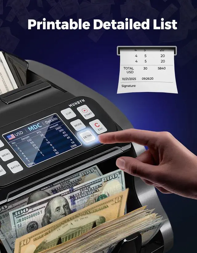Alt view image 7 of 7 - IMC22 Money Counter Machine Mixed Denomination, Dual-Display, CIS/UV/IR/MG Counterfeit Detection Bill Counter, USD, MXN, EUR, CAD Cash Counter for Business, Merchant, 2Y Protect (Black)