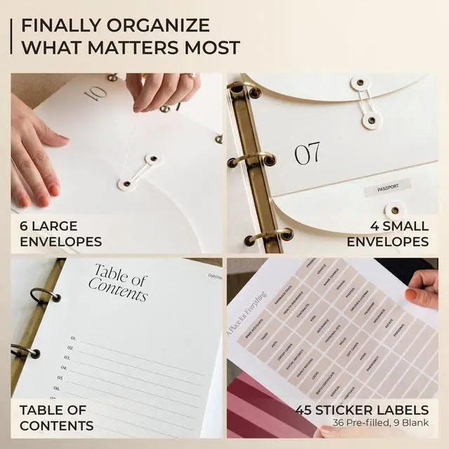 Alt view image 3 of 7 - Document Organizer Binder for Important Papers & Passports, Sangria