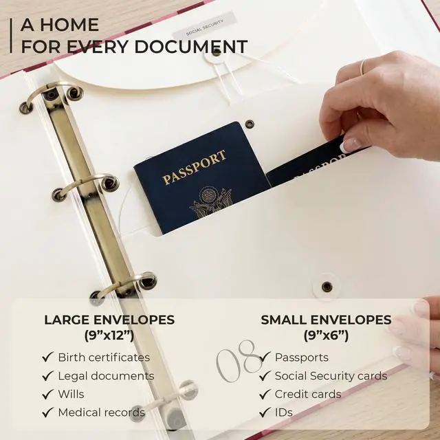 Alt view image 5 of 7 - Document Organizer Binder for Important Papers & Passports, Sangria