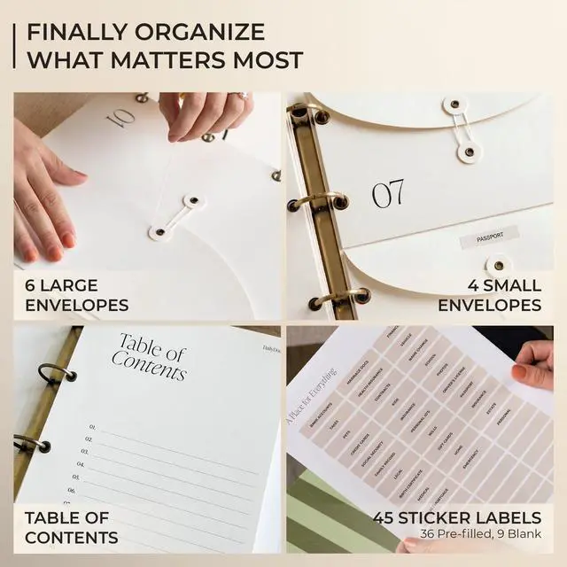 Alt view image 3 of 7 - Document Organizer Binder for Important Papers & Passports, Olive