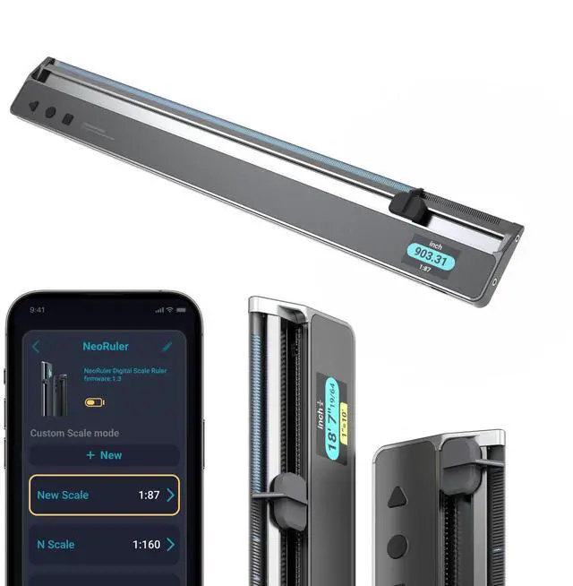 Main image of NeoRuler Digital Scale Ruler, 12 inch Smart Scale Ruler with Infinite Customized Scales and ±0.004 inch Accuracy, 93 Built-in US Imperial, Metric Scales, Architectural and Engineering