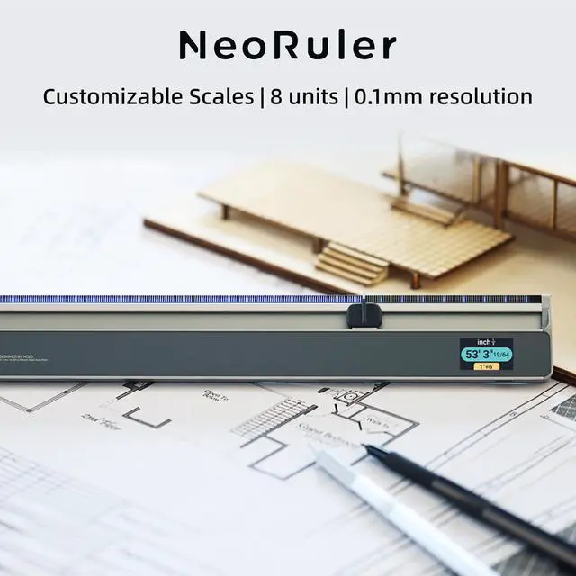 Alt view image 2 of 6 - NeoRuler Digital Scale Ruler, 12 inch Smart Scale Ruler with Infinite Customized Scales and ±0.004 inch Accuracy, 93 Built-in US Imperial, Metric Scales, Architectural and Engineering