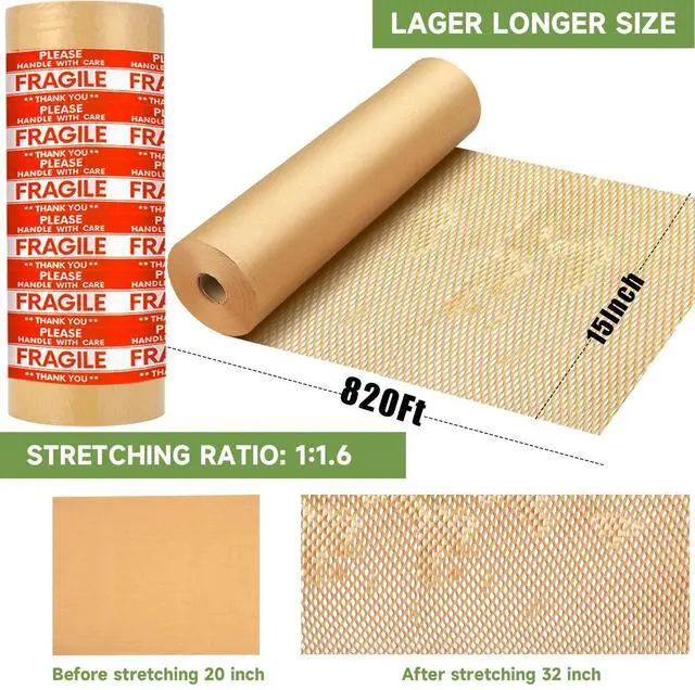 Alt view image 7 of 7 - Honeycomb Packing Paper Wrap 15''x820', Substitute Alternative for Bubble Cushioning Wrap for Moving Shipping Packaging, Recyclable Moving Supplies with 48 Fragile Sticker Labels