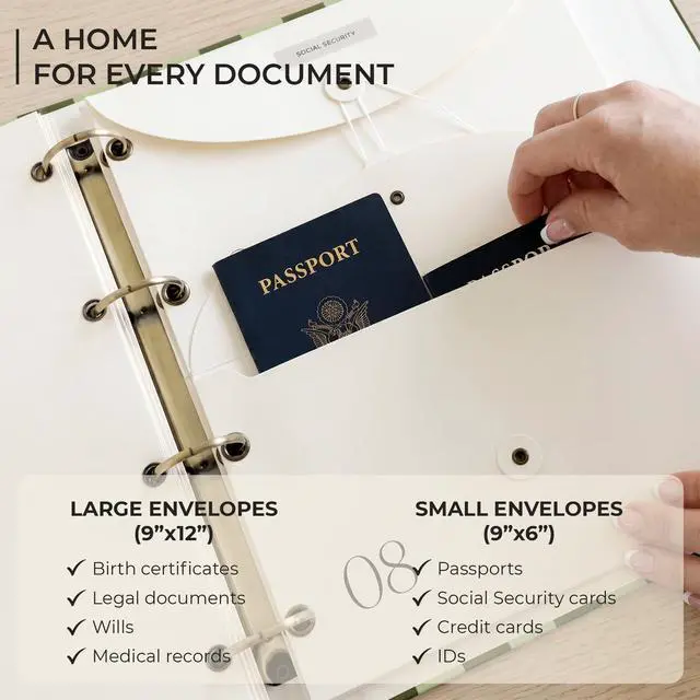 Alt view image 5 of 7 - Document Organizer Binder for Important Papers & Passports, Olive